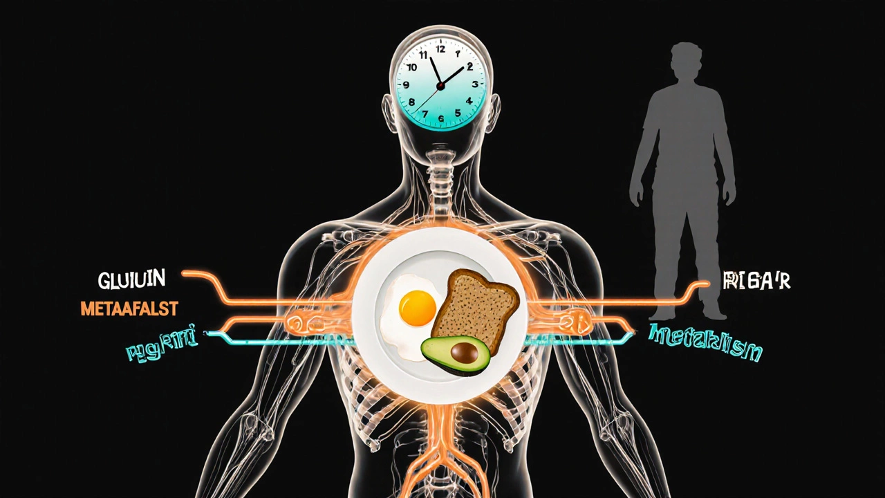 Схематичное изображение тела, получающего энергию из сбалансированного завтрака.