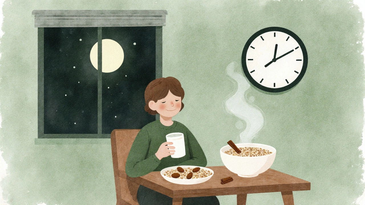 Спокойный ужин перед сном: кефир, миндаль и овсянка с корицей.