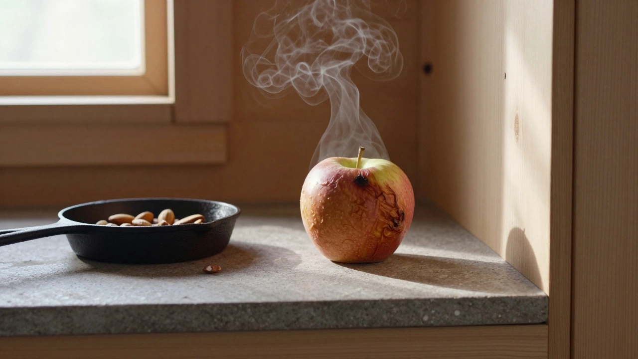 Яблоко, запечённое в русской печи, с лёгким паром и орехами рядом