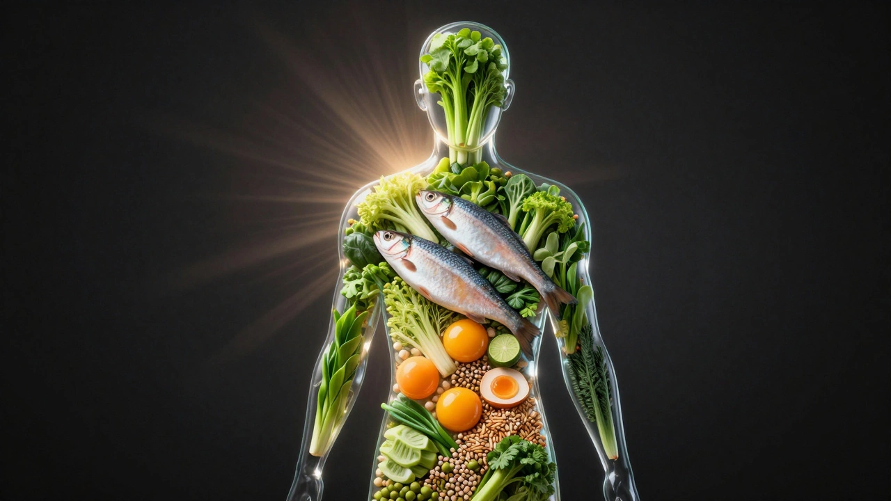 Прозрачная фигура человека, наполненная питательными веществами