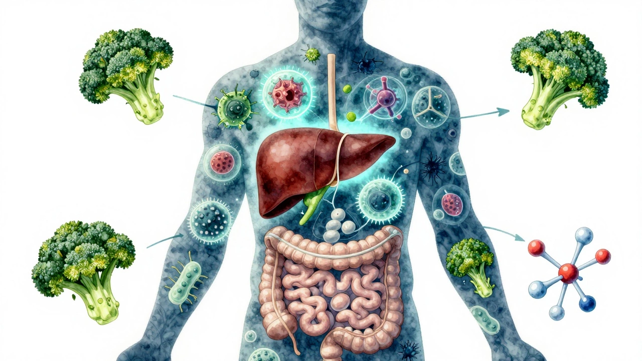 Силуэт человека, внутри которого активируются защитные клетки благодаря брокколи