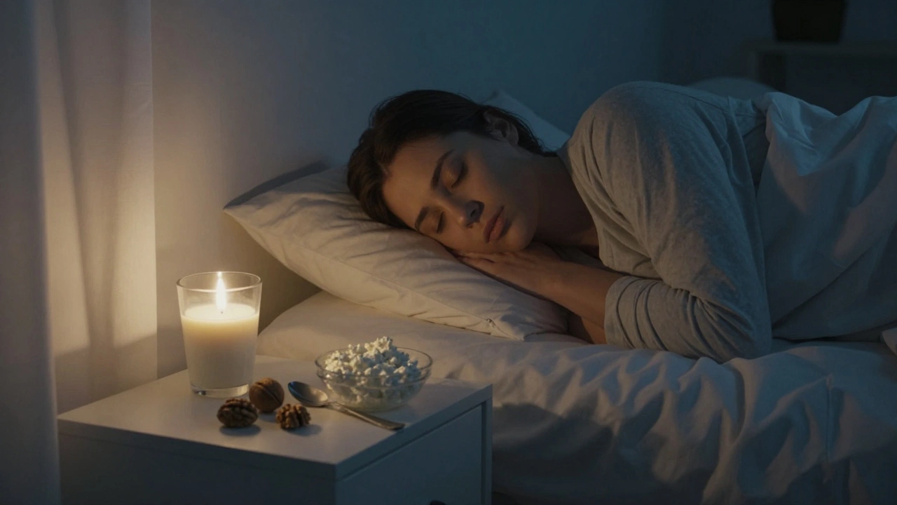 Спокойная спальня с лёгким ночным перекусом на тумбочке