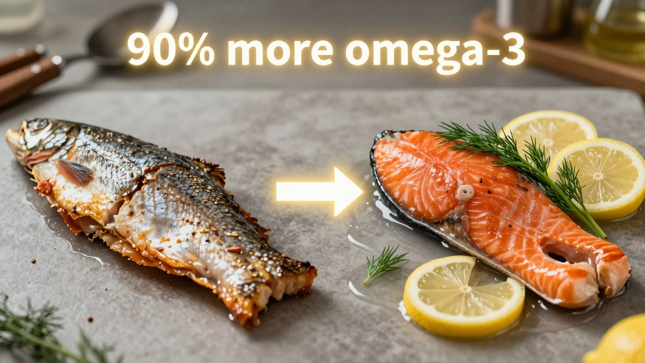 Сравнение: сухая жареная рыба слева и сочная приготовленная на пару рыба справа с лимоном и укропом.