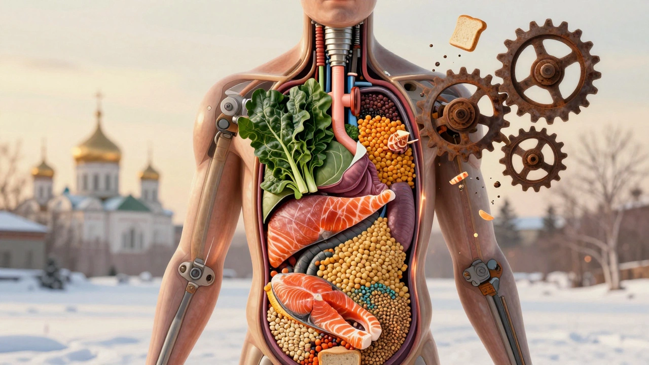 Человеческое тело как машина, которая работает на натуральных продуктах, в то время как вредная пища разрушается.