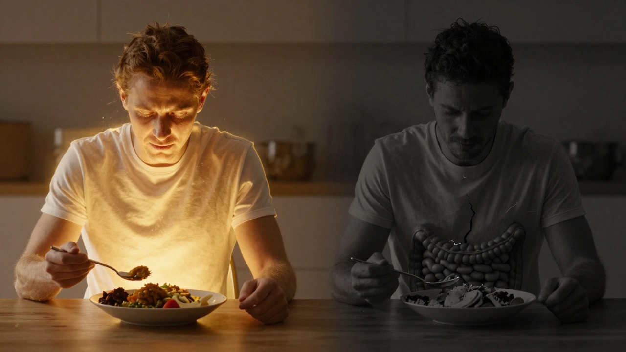 Два человека едят одинаково: один энергичен, другой истощён — виден внутренний процесс усвоения