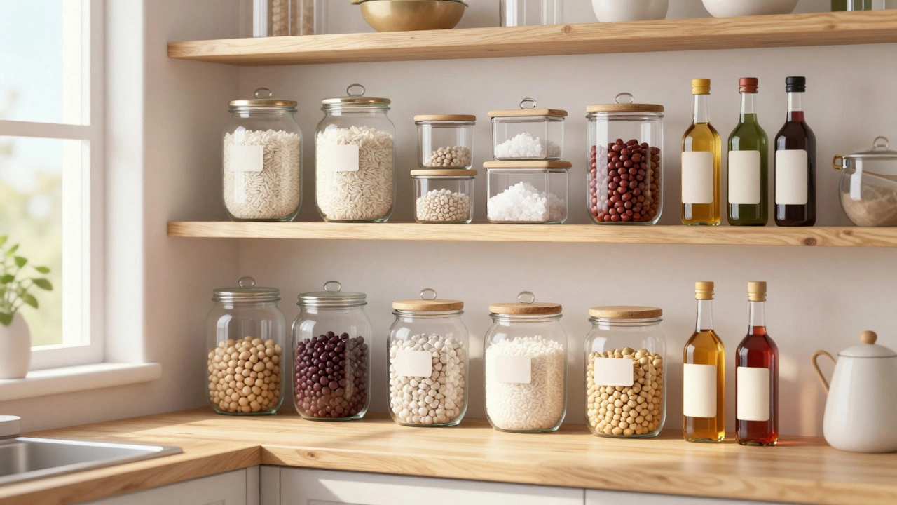 Кухонная полка со стеклами для длительного хранения продуктов